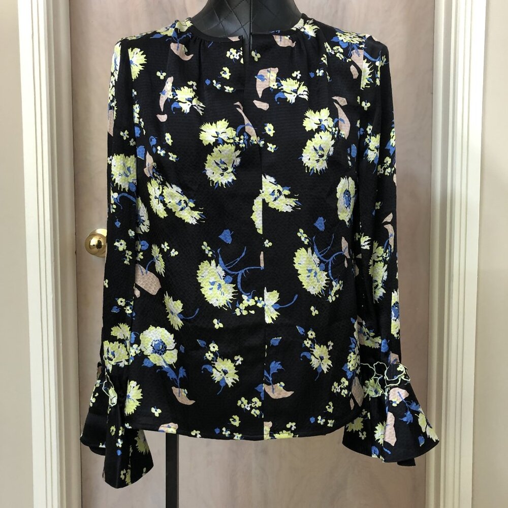 Derek Lam 10 Crosby Black Floral Silk Blouse - Size 4